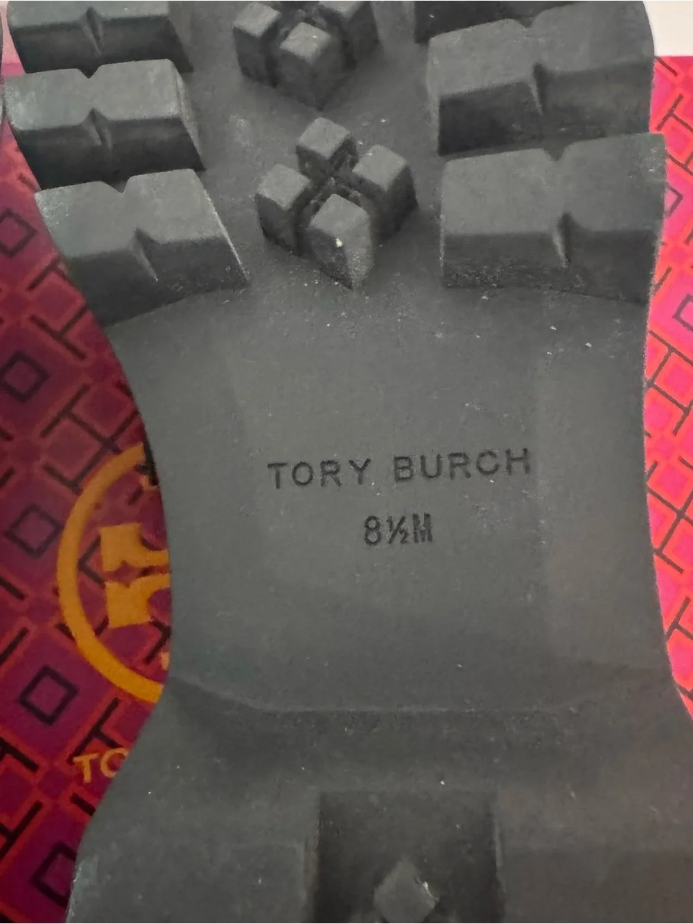 Tory Burch Mini Everly Chunky Lug Sole Leather Loafers Black Gold Logo 8.5 $398
